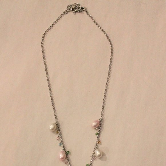 Pink and White Pearl Necklace with Multicolour Beads - Picture 3 of 4